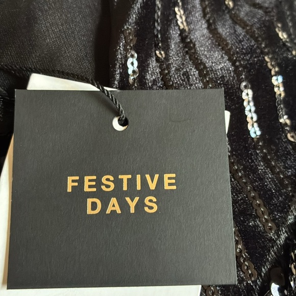 NWT. Zara Black Velvet Fringe and Sequin Mini Dress. Size M. - Picture 6 of 10